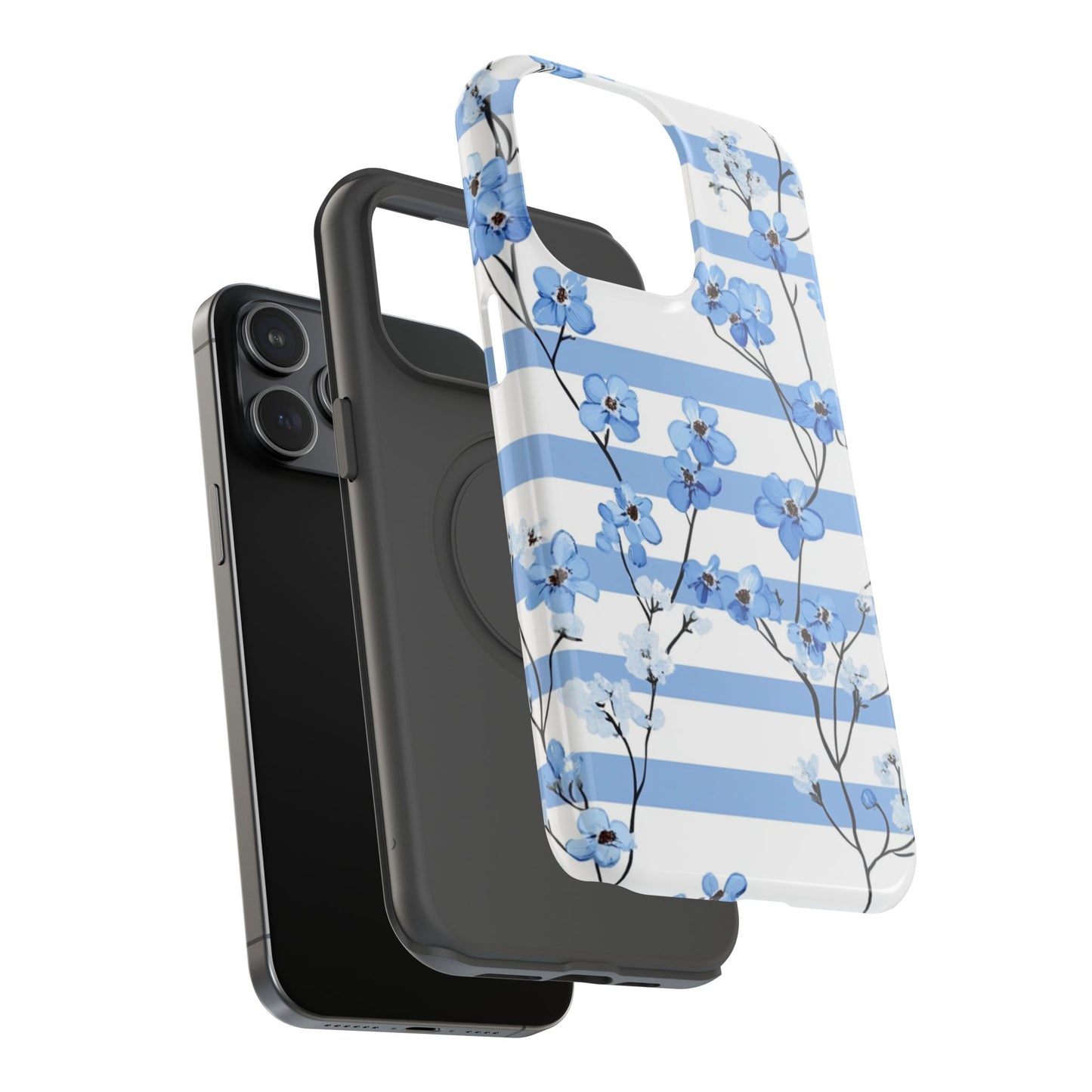 Blue stripe Floral Impact-Resistant Phone Case