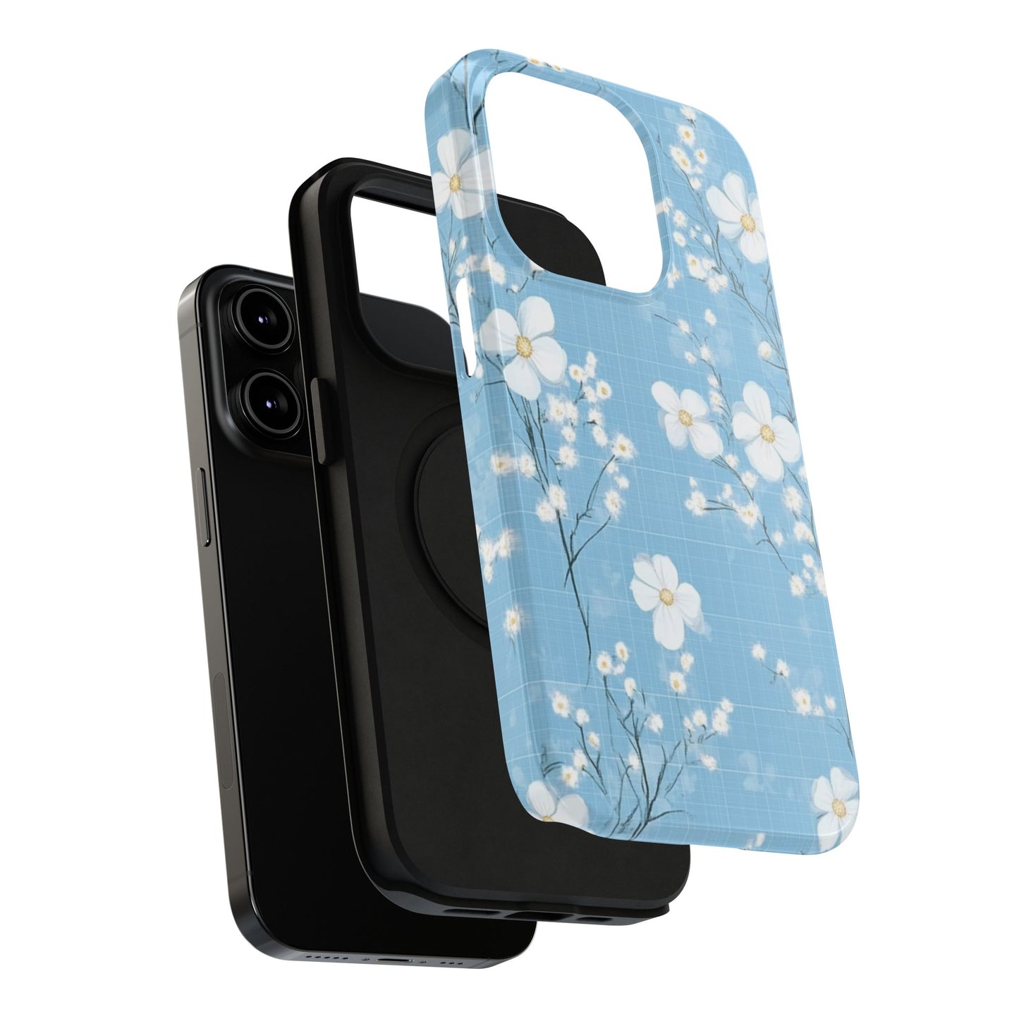 Powder Blue Floral Impact-Resistant Phone Case