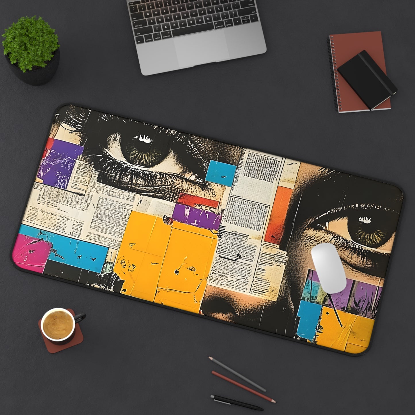 Pop Art Comic Woman Desk Mat — Bold-Eyed Newspaper Print 5