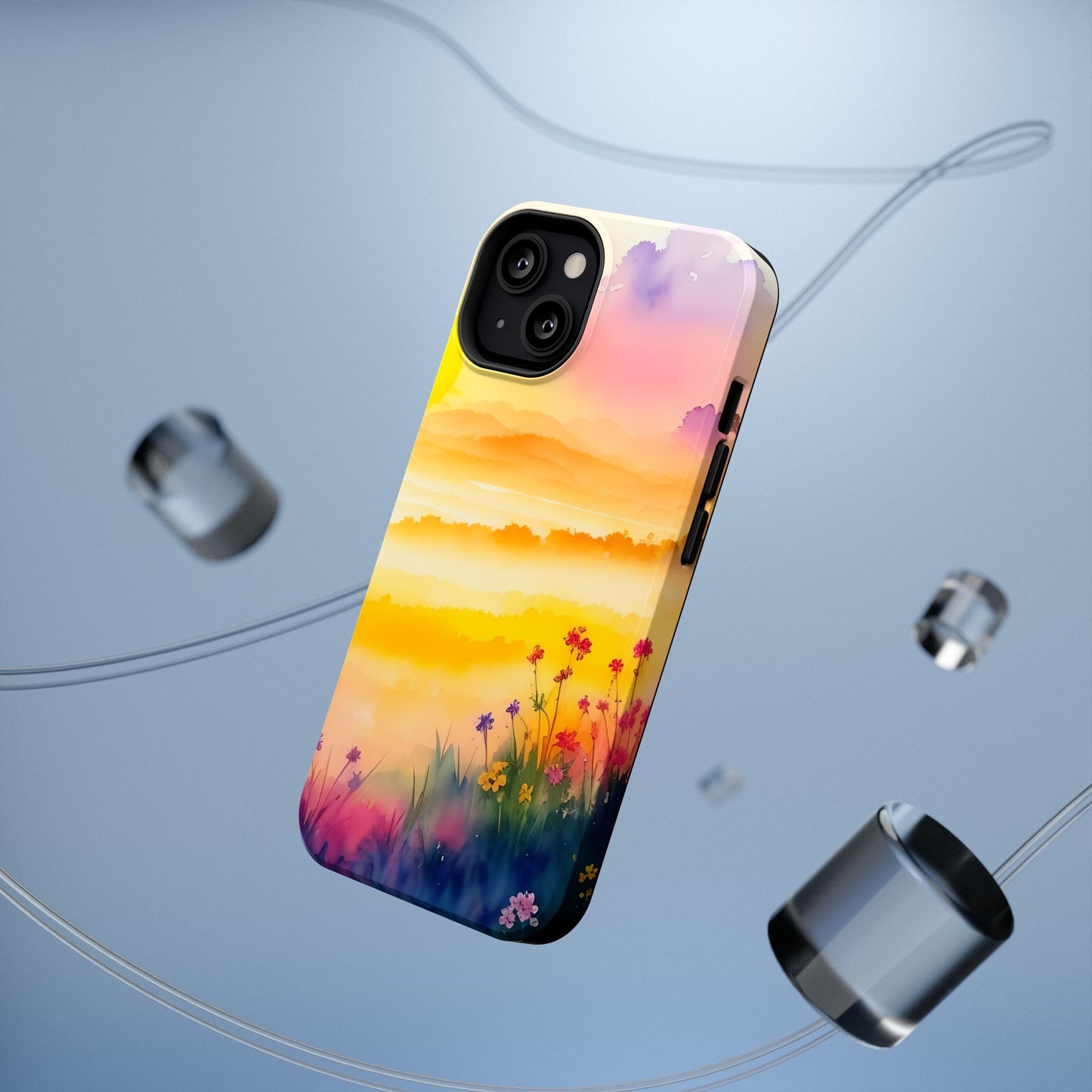 Scenic Landscape IPhone Case - Floral Sunset Design