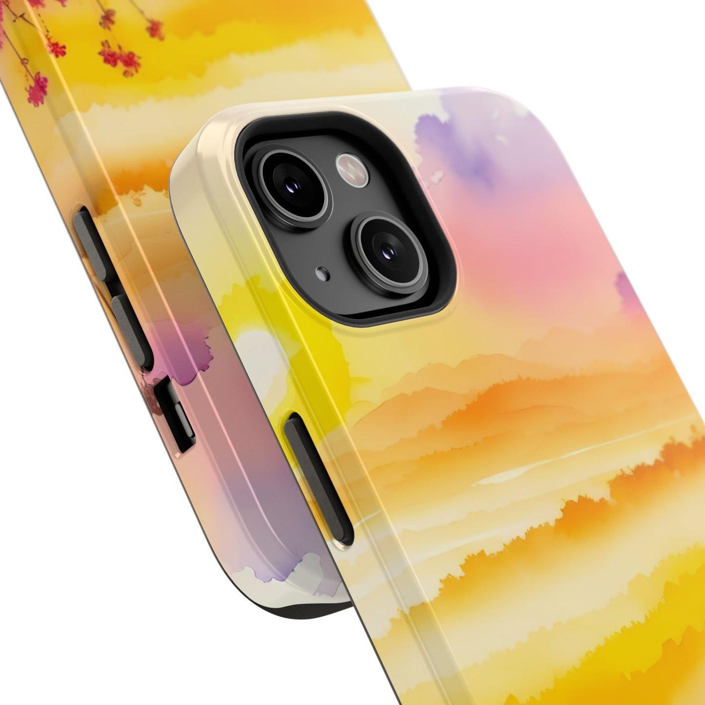Scenic Landscape IPhone Case - Floral Sunset Design