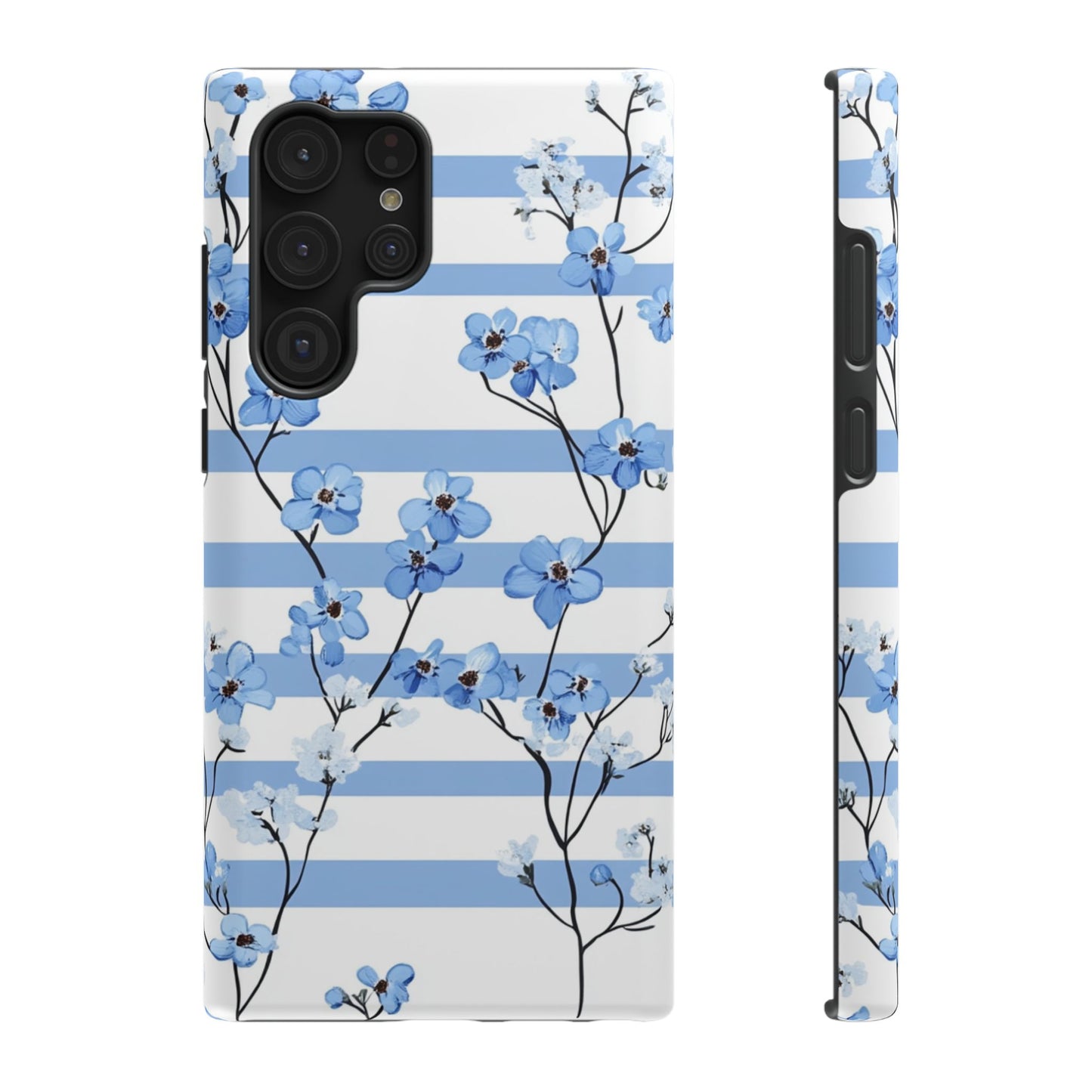 Blue stripe Floral Impact-Resistant Phone Case