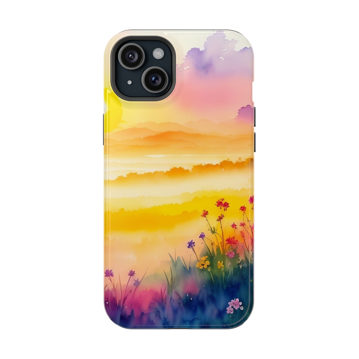 Scenic Landscape IPhone Case - Floral Sunset Design