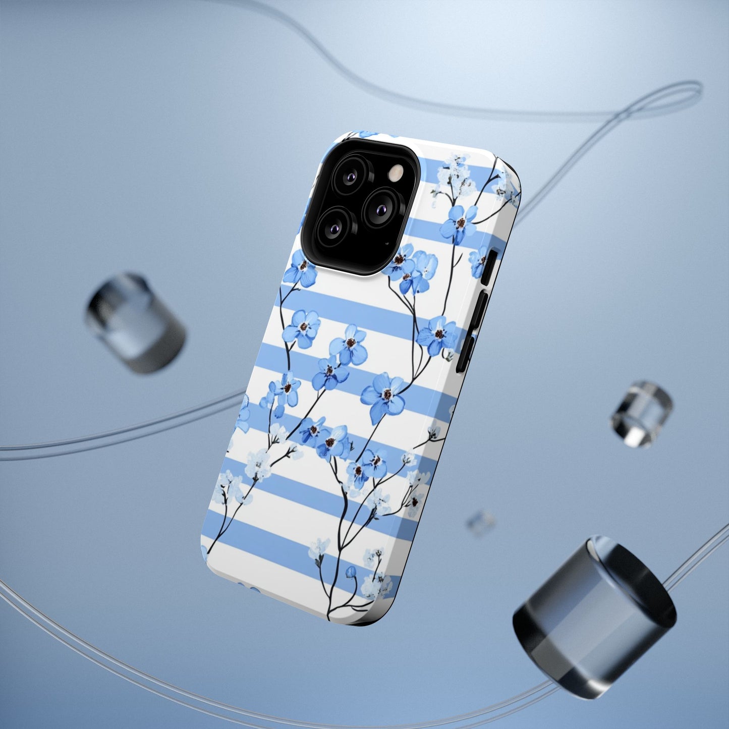 Blue stripe Floral Impact-Resistant Phone Case