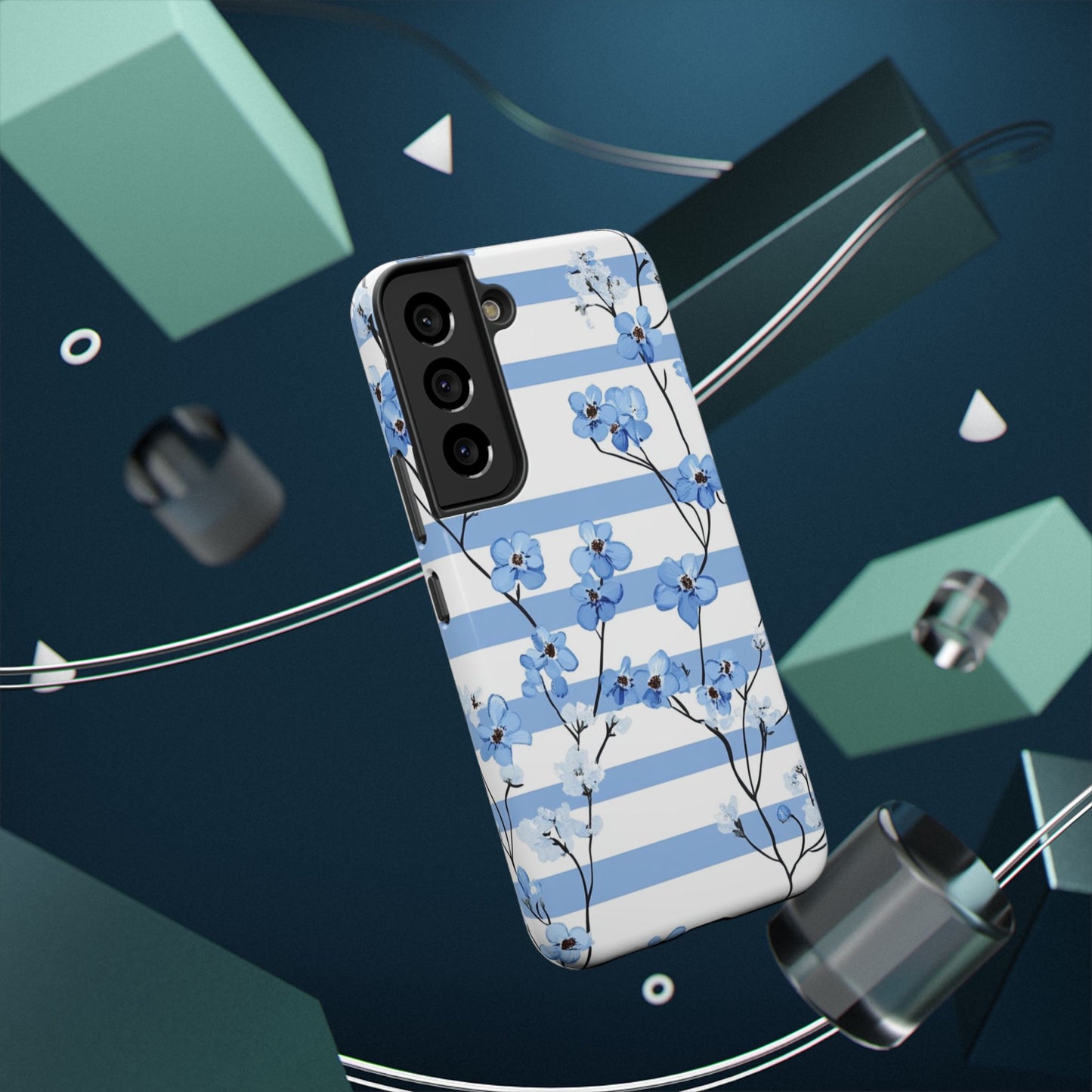 Blue stripe Floral Impact-Resistant Phone Case