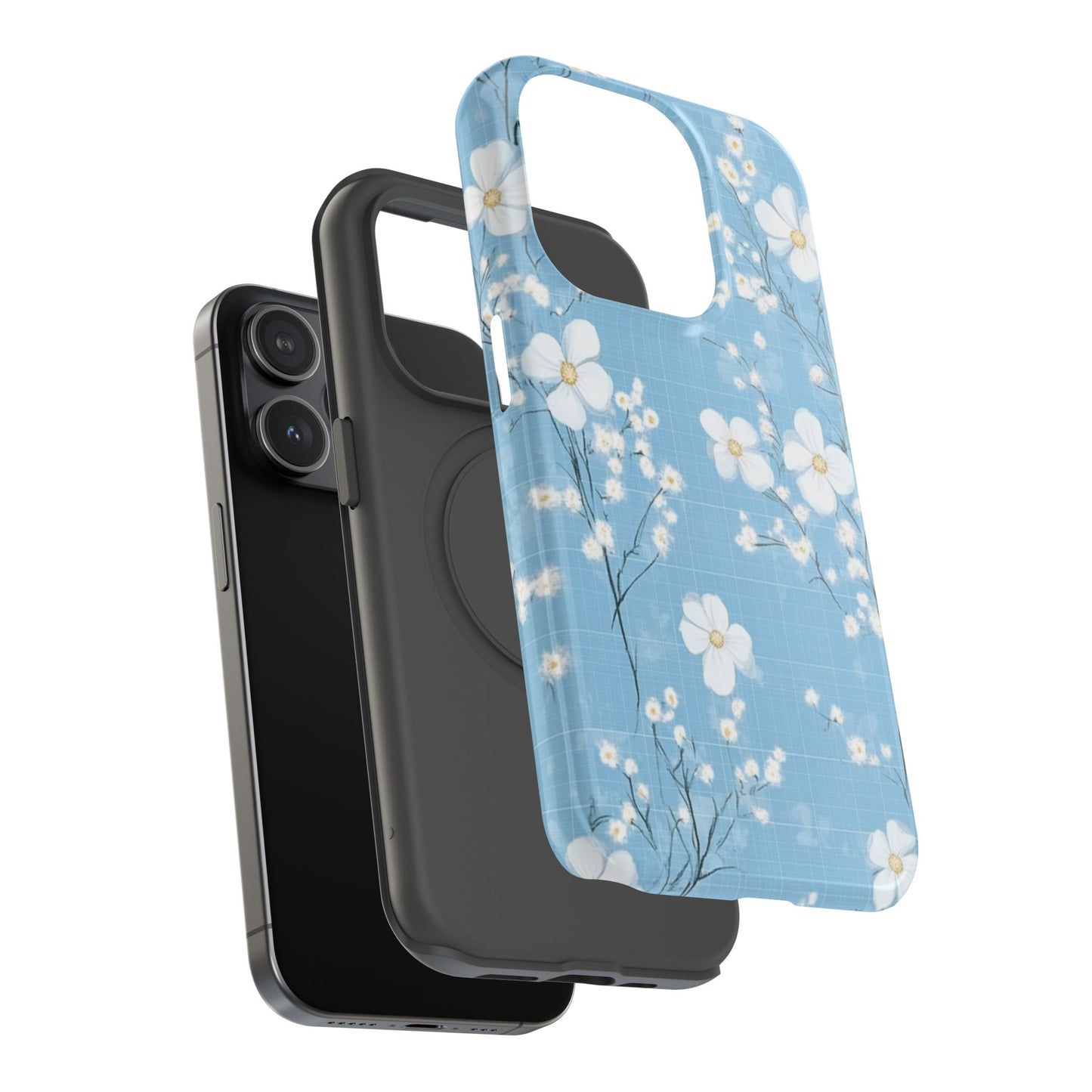 Powder Blue Floral Impact-Resistant Phone Case