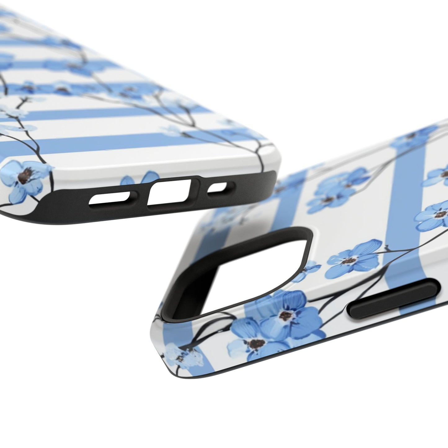Blue stripe Floral Impact-Resistant Phone Case