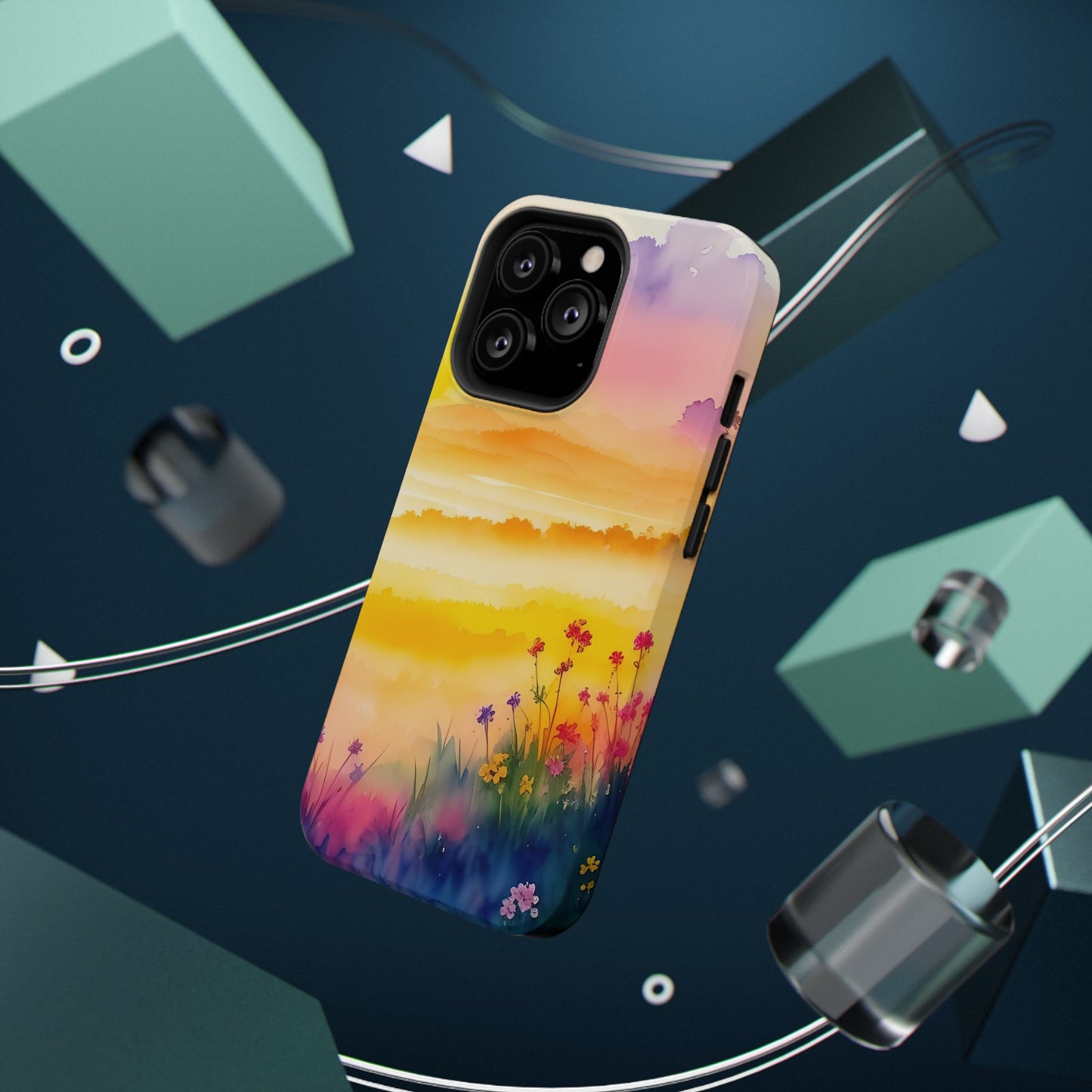 Scenic Landscape IPhone Case - Floral Sunset Design