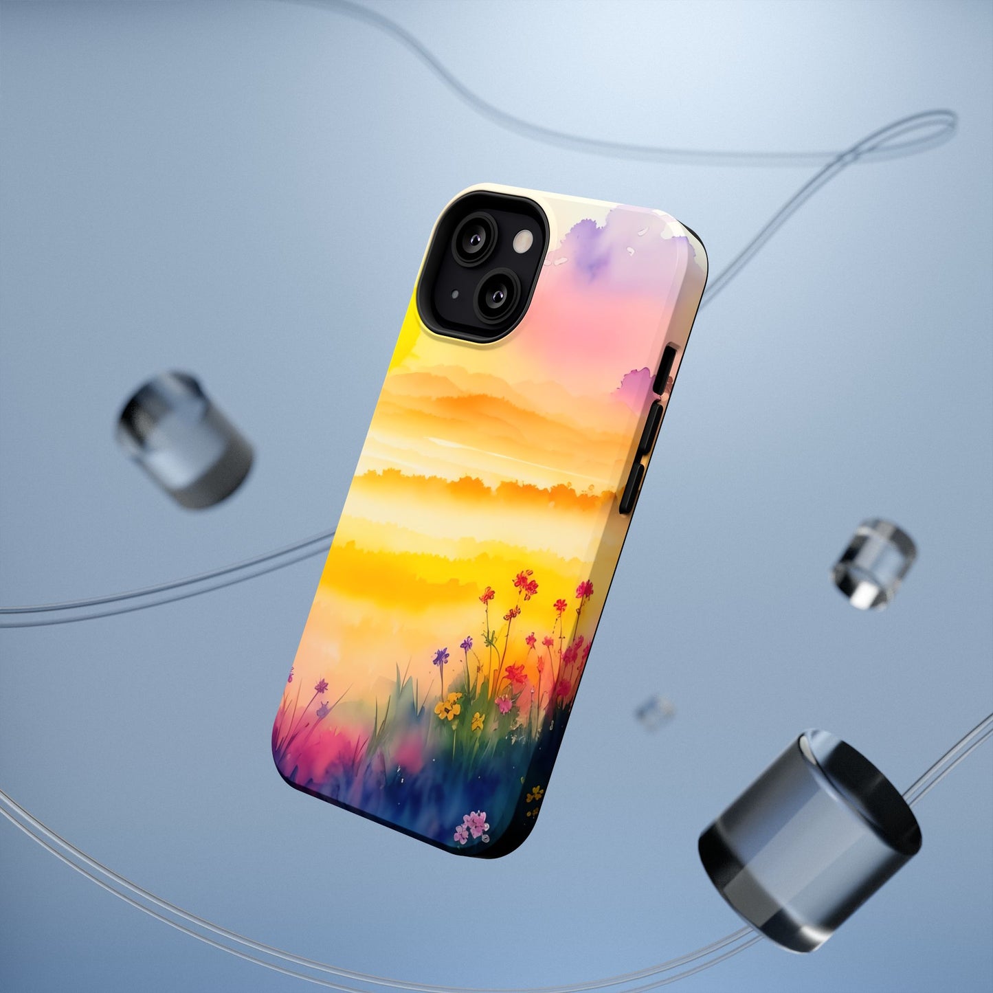 Scenic Landscape IPhone Case - Floral Sunset Design