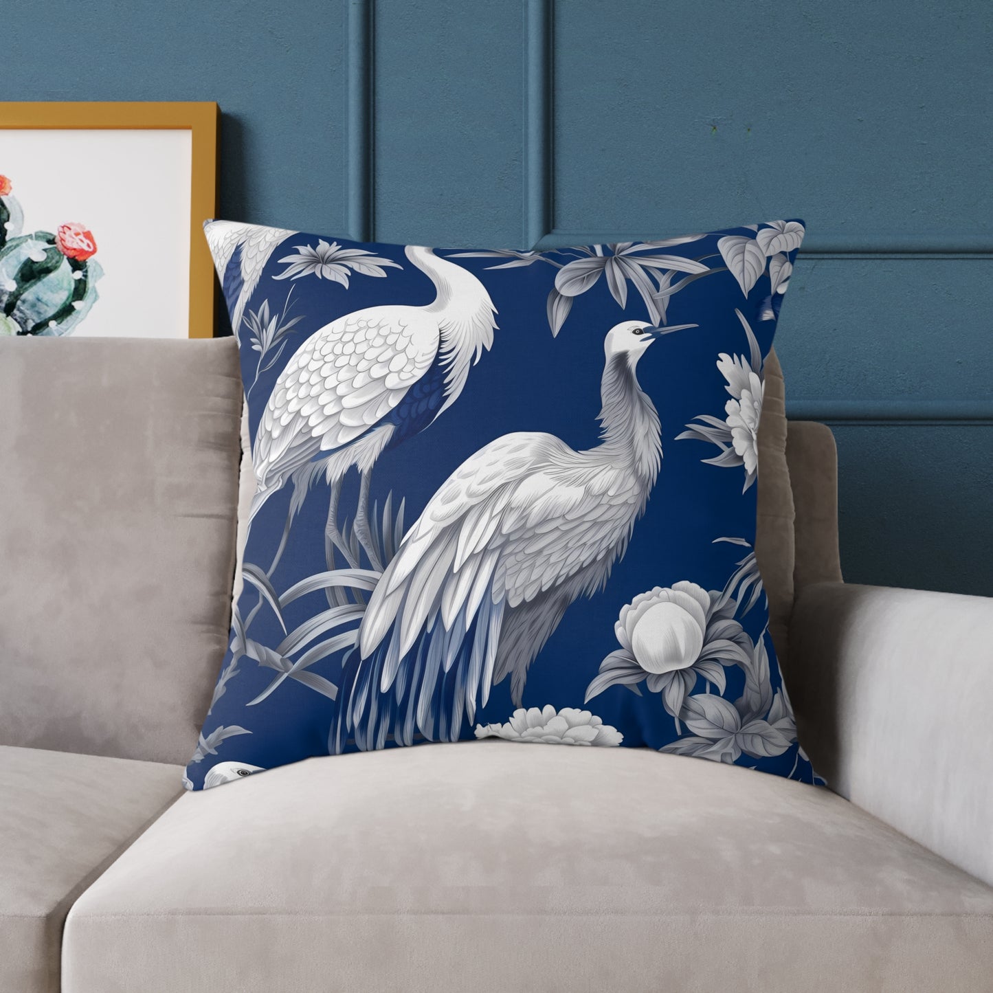 Beautiful White Crane - Square Poly Canvas Pillow