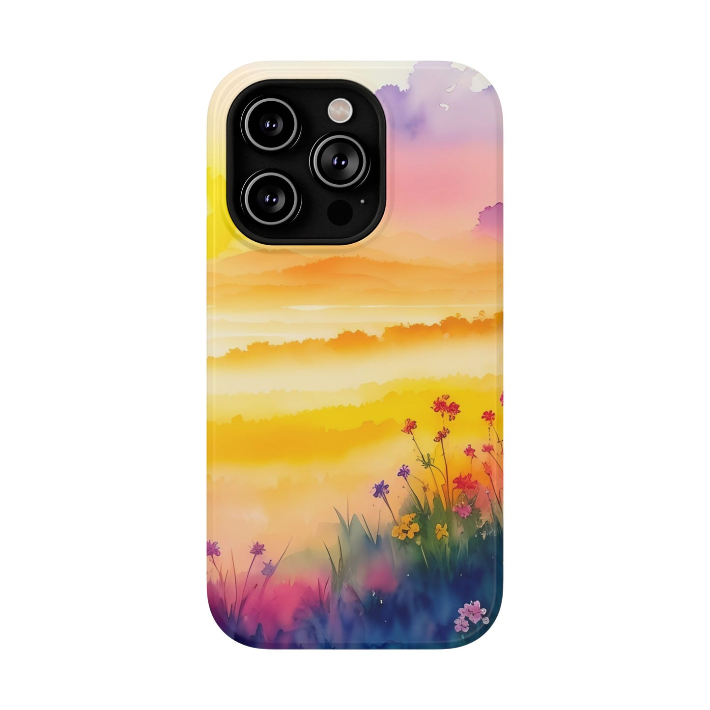 Scenic Landscape IPhone Case - Floral Sunset Design