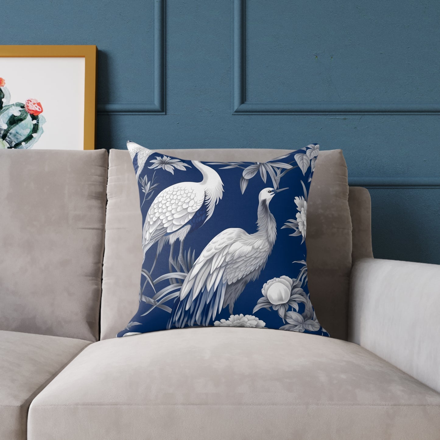 Beautiful White Crane - Square Poly Canvas Pillow