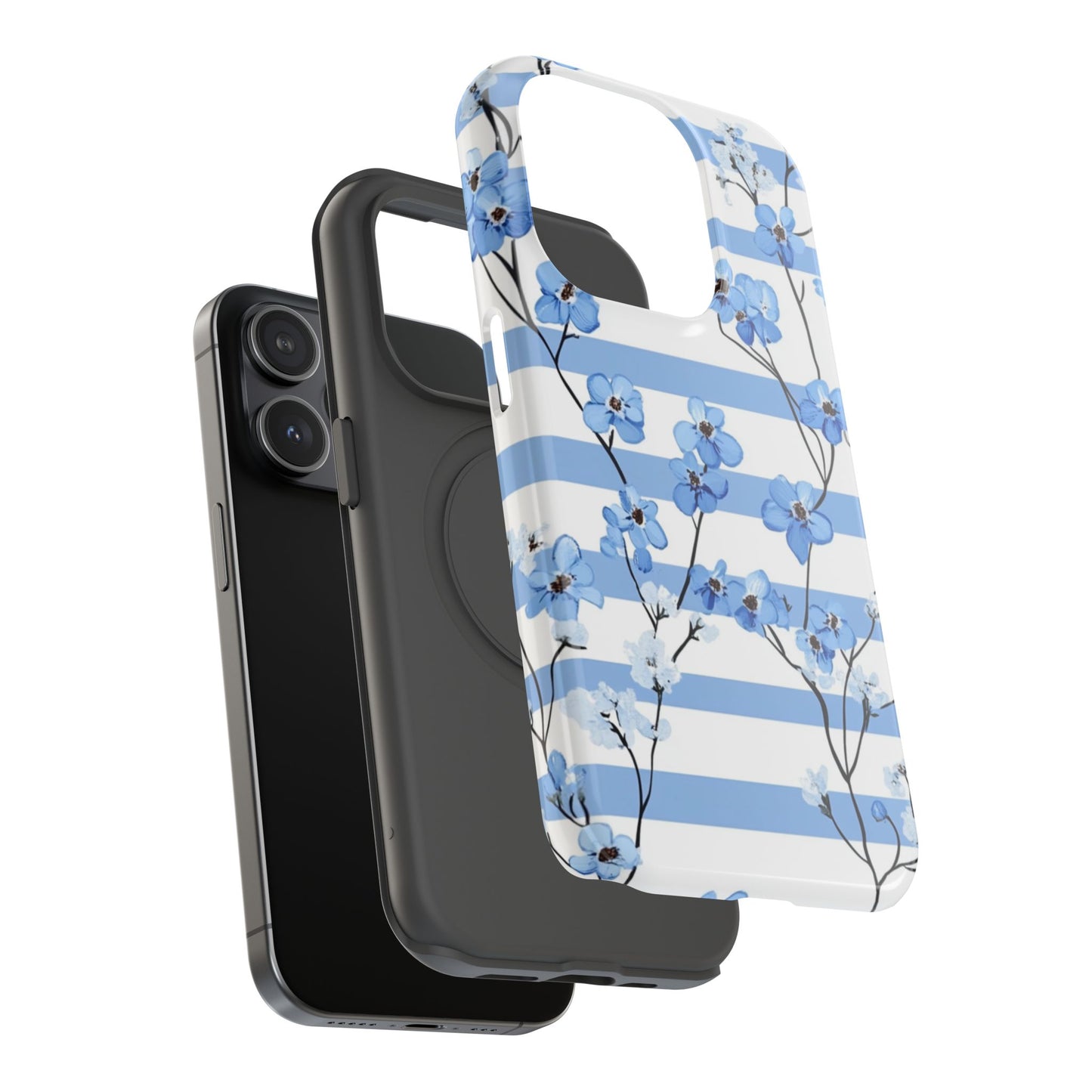 Blue stripe Floral Impact-Resistant Phone Case