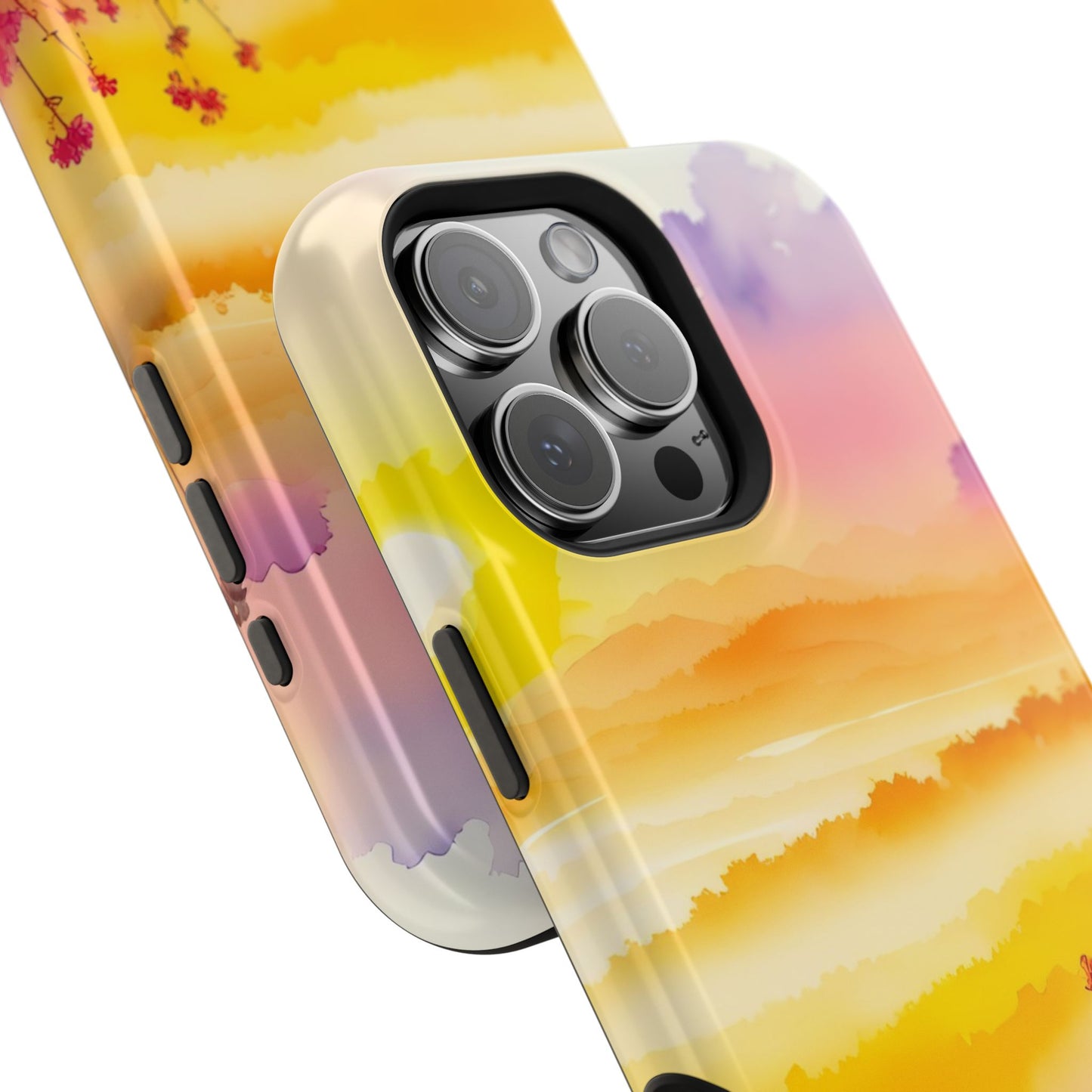 Scenic Landscape IPhone Case - Floral Sunset Design