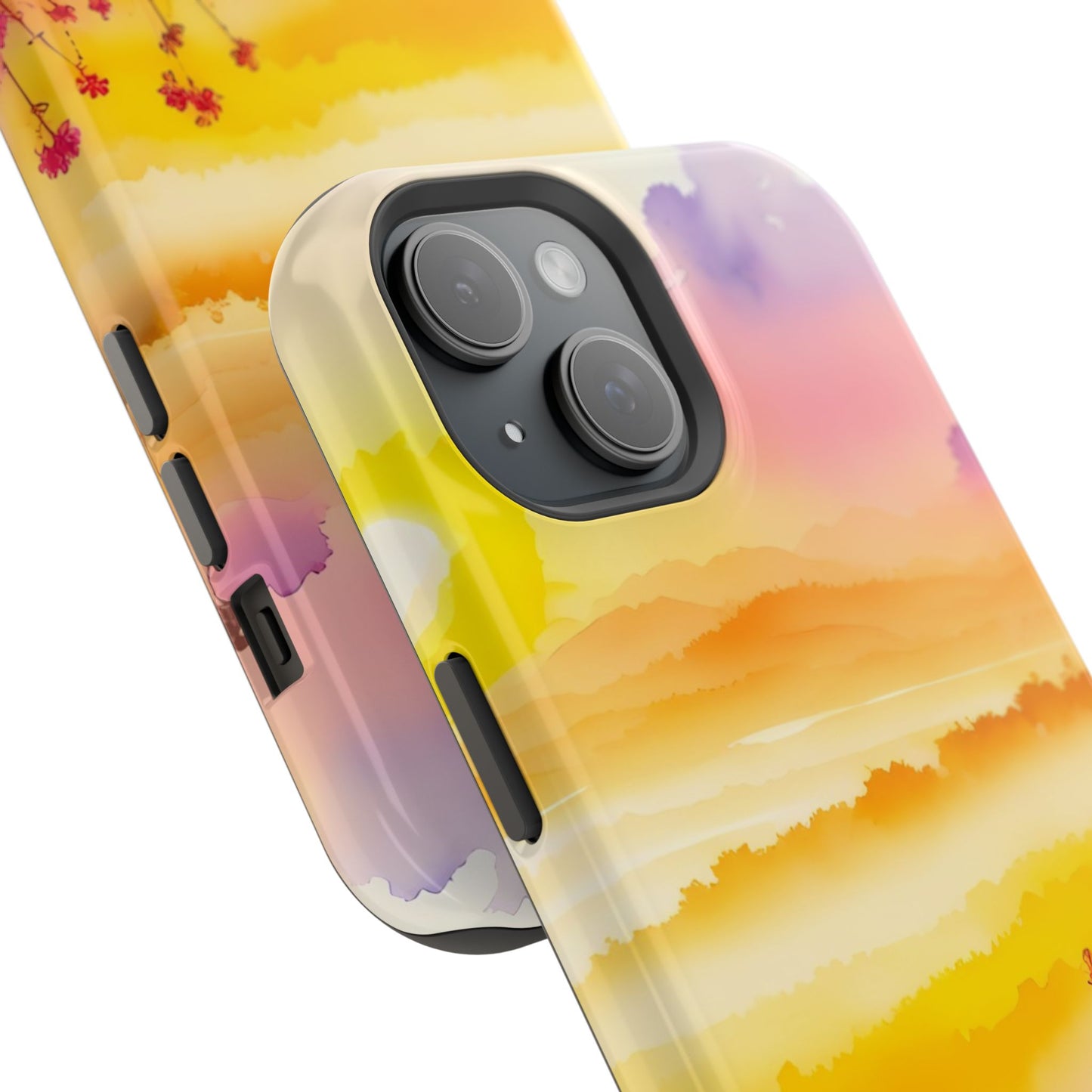 Scenic Landscape IPhone Case - Floral Sunset Design