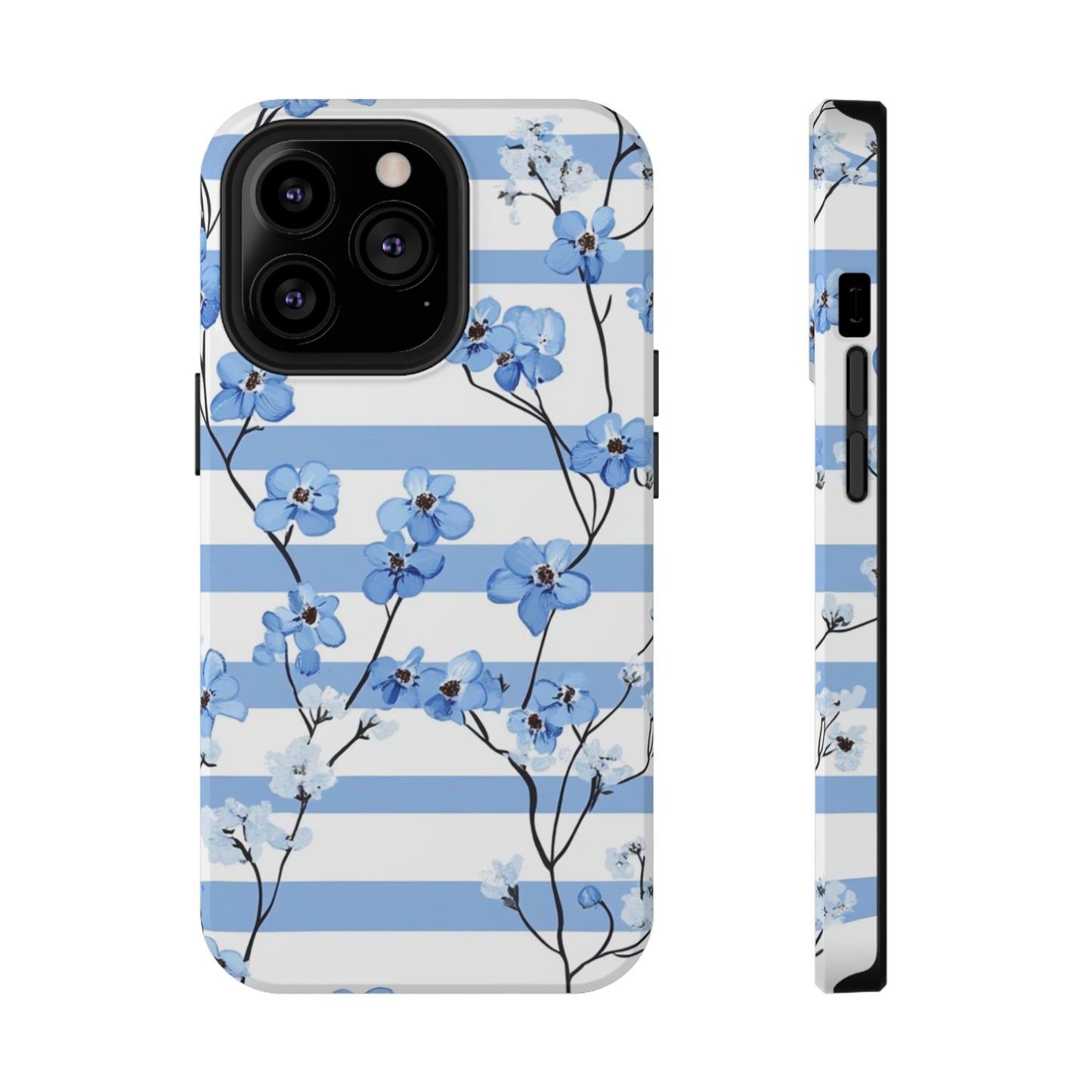Blue stripe Floral Impact-Resistant Phone Case