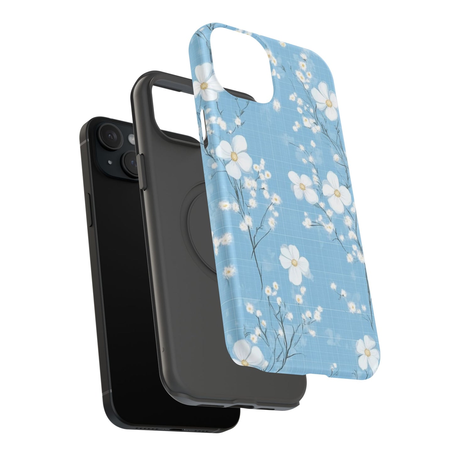 Powder Blue Floral Impact-Resistant Phone Case