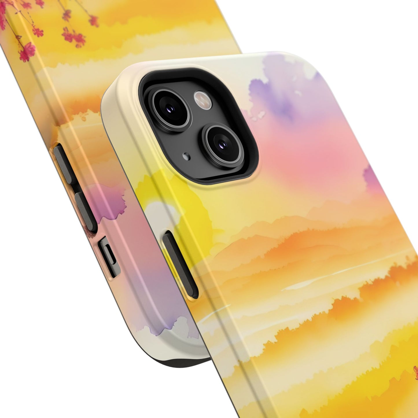 Scenic Landscape IPhone Case - Floral Sunset Design