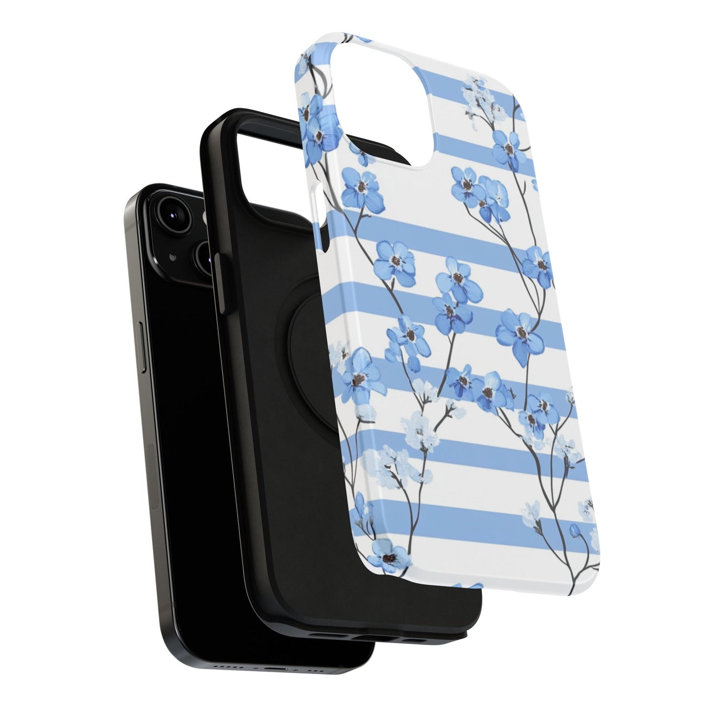 Blue stripe Floral Impact-Resistant Phone Case