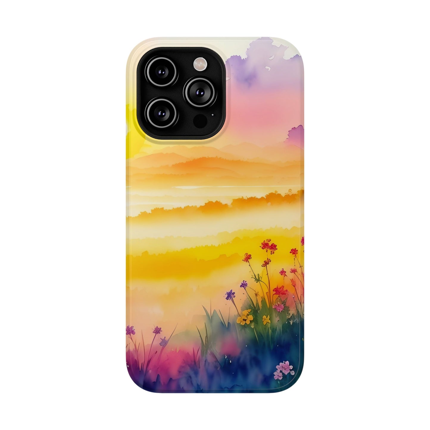 Scenic Landscape IPhone Case - Floral Sunset Design