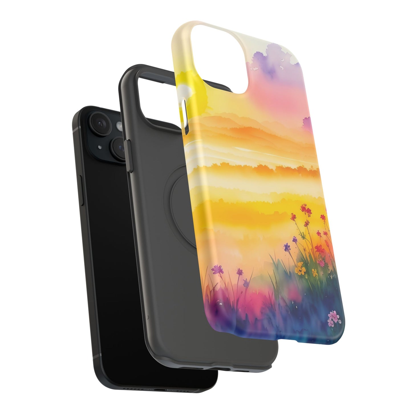 Scenic Landscape IPhone Case - Floral Sunset Design