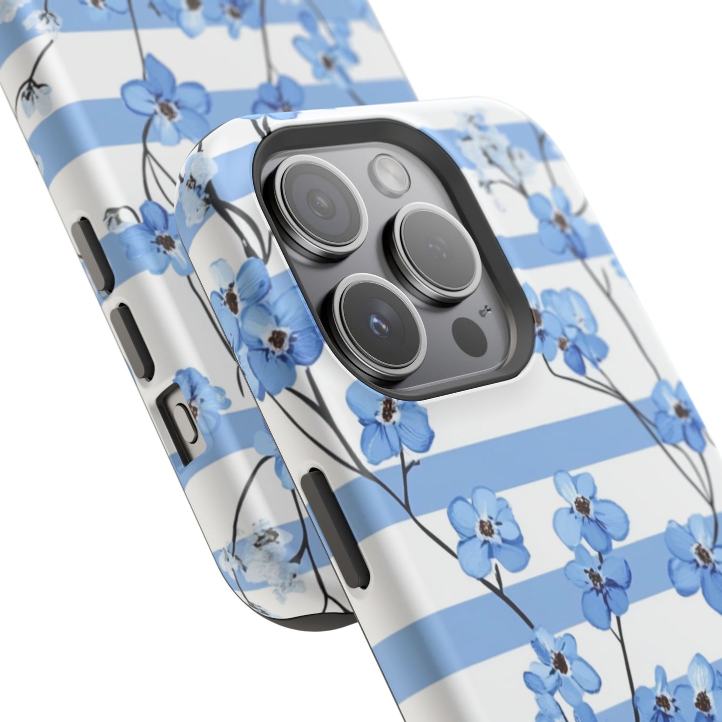 Blue stripe Floral Impact-Resistant Phone Case