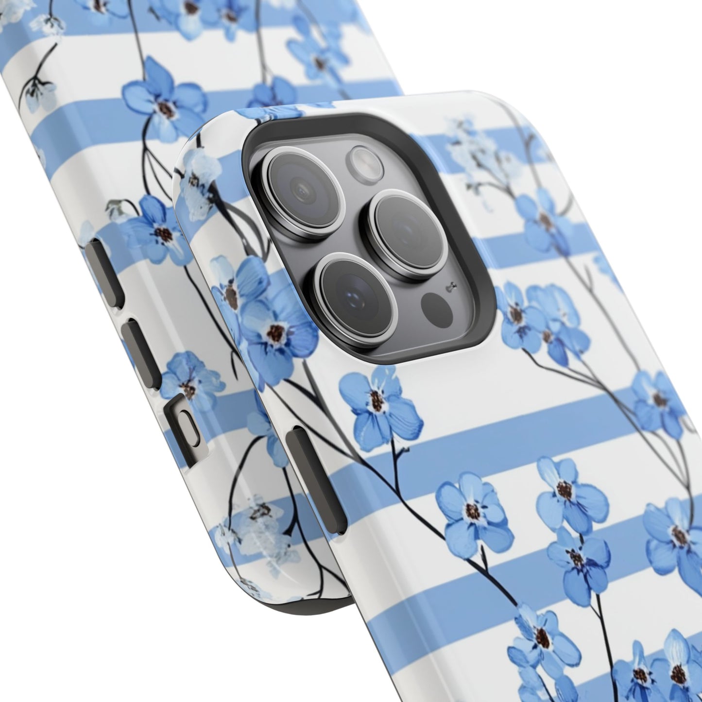 Blue stripe Floral Impact-Resistant Phone Case