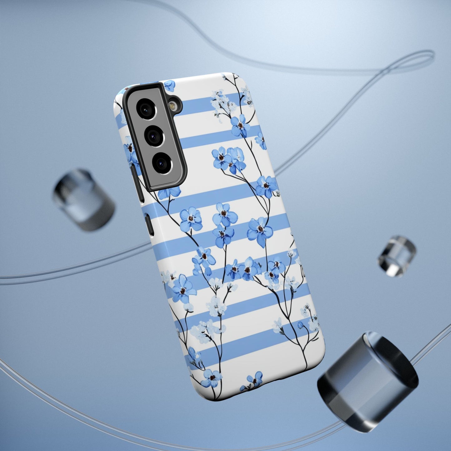 Blue stripe Floral Impact-Resistant Phone Case