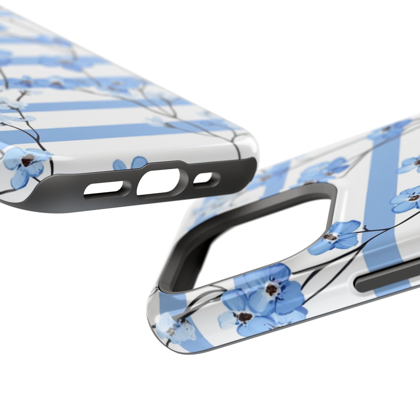 Blue stripe Floral Impact-Resistant Phone Case
