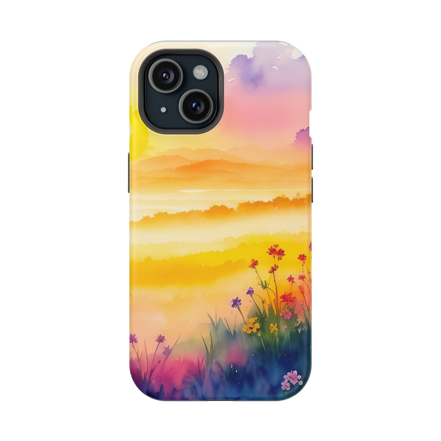Scenic Landscape IPhone Case - Floral Sunset Design