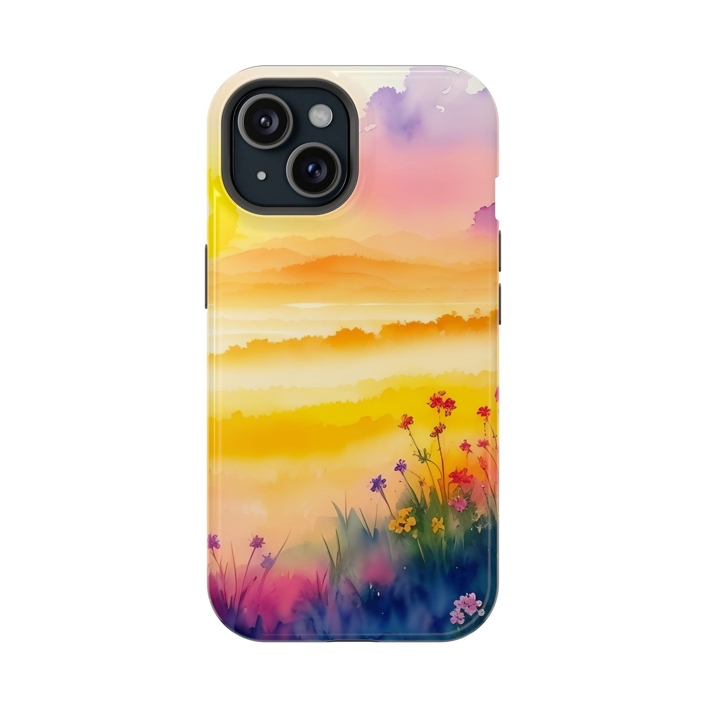 Scenic Landscape IPhone Case - Floral Sunset Design