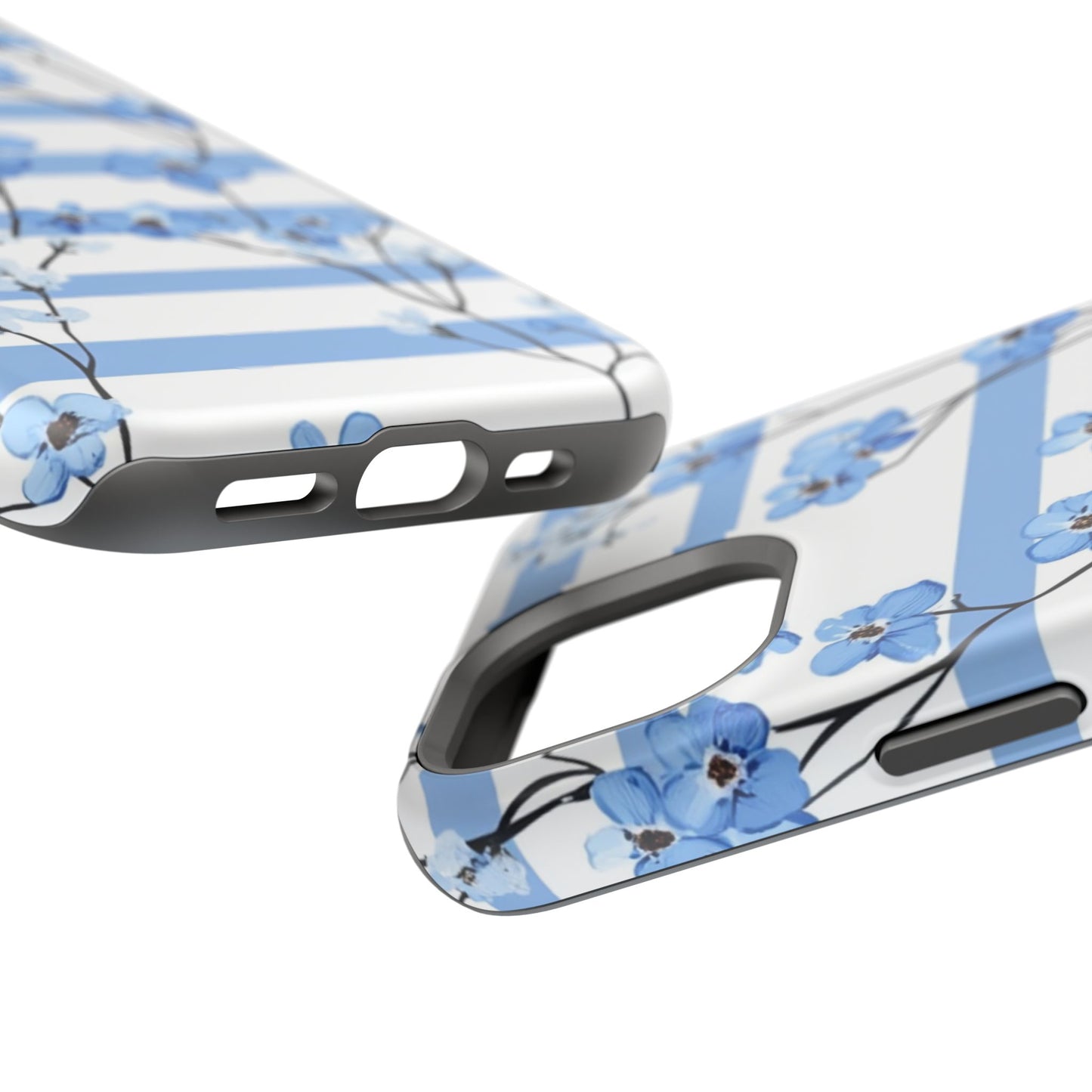 Blue stripe Floral Impact-Resistant Phone Case