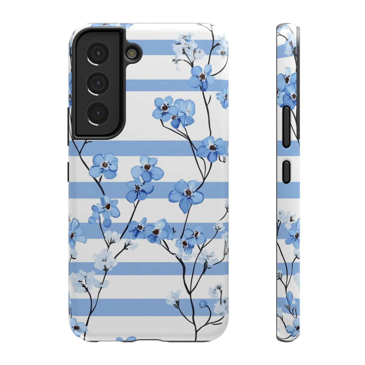 Blue stripe Floral Impact-Resistant Phone Case