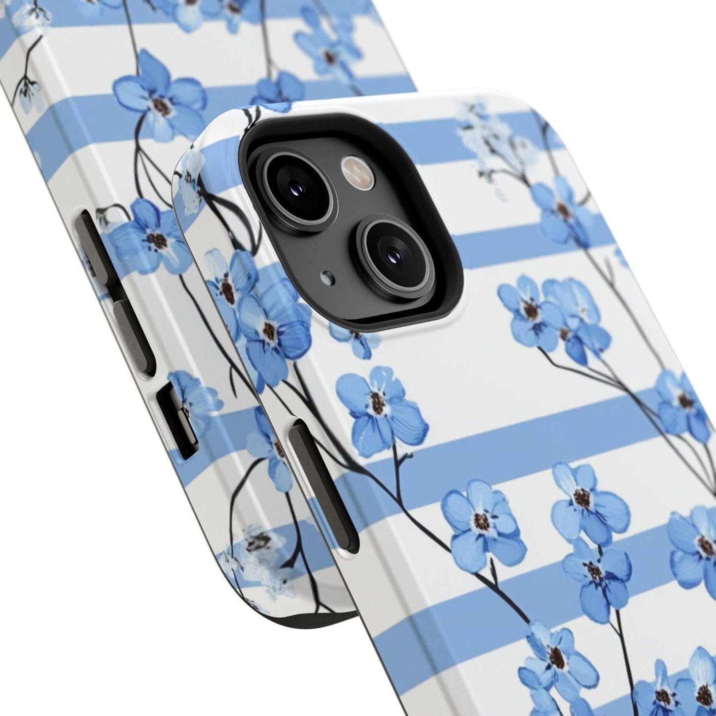 Blue stripe Floral Impact-Resistant Phone Case