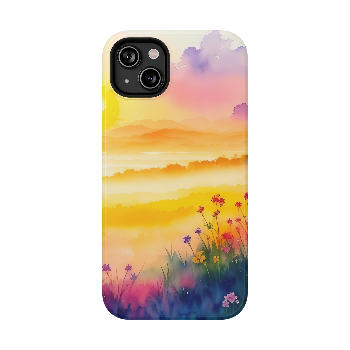 Scenic Landscape IPhone Case - Floral Sunset Design