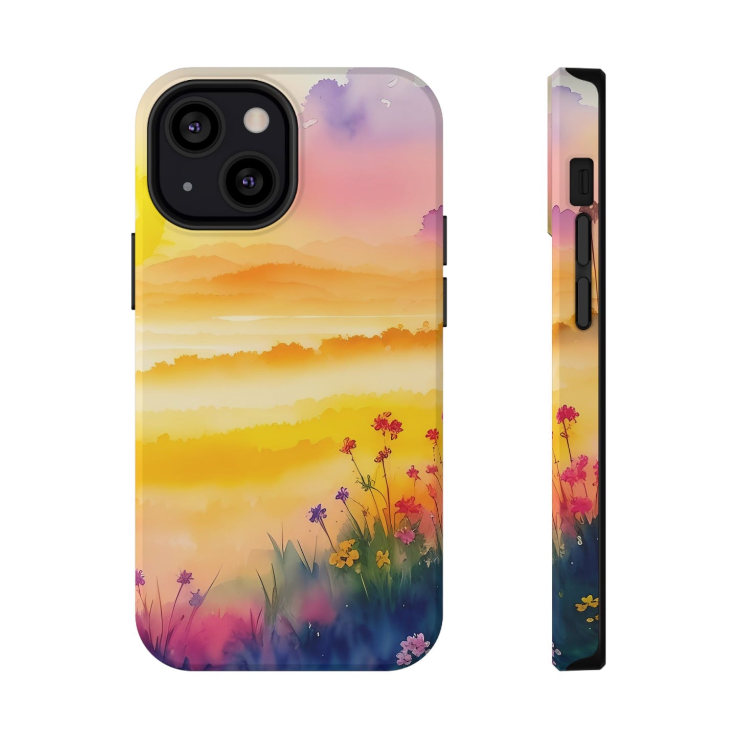 Scenic Landscape IPhone Case - Floral Sunset Design
