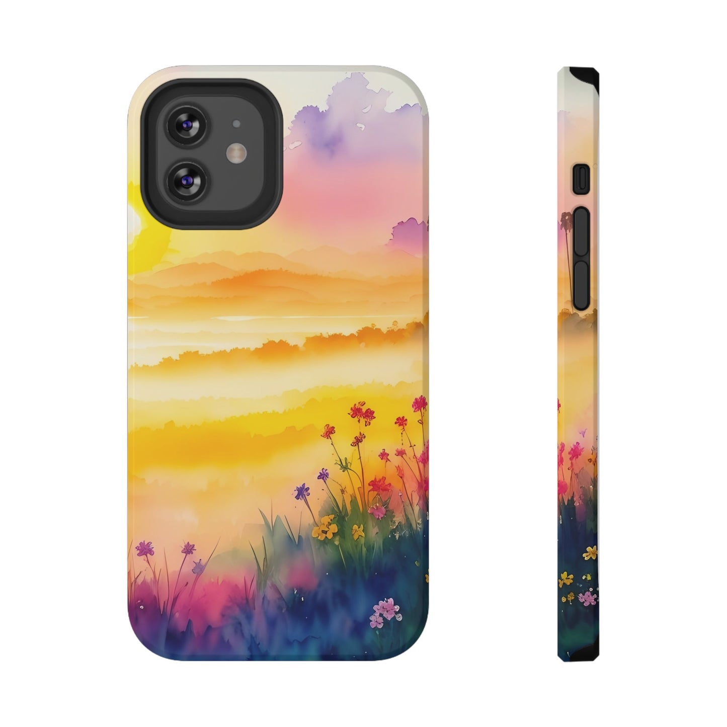 Scenic Landscape IPhone Case - Floral Sunset Design