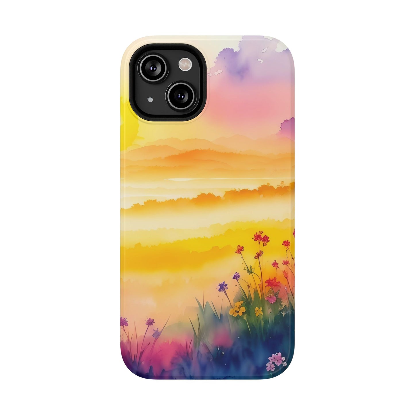 Scenic Landscape IPhone Case - Floral Sunset Design
