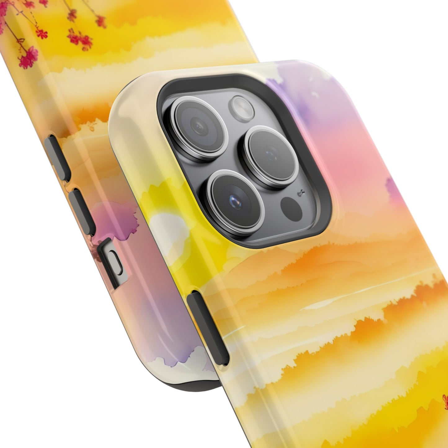 Scenic Landscape IPhone Case - Floral Sunset Design