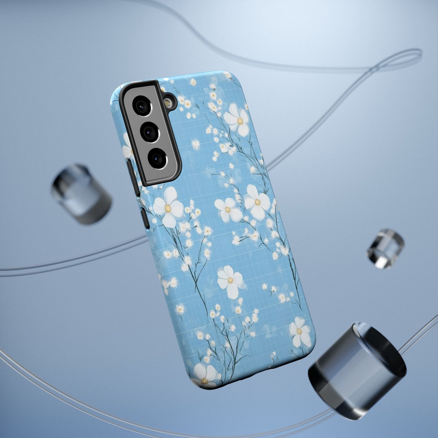 Powder Blue Floral Impact-Resistant Phone Case