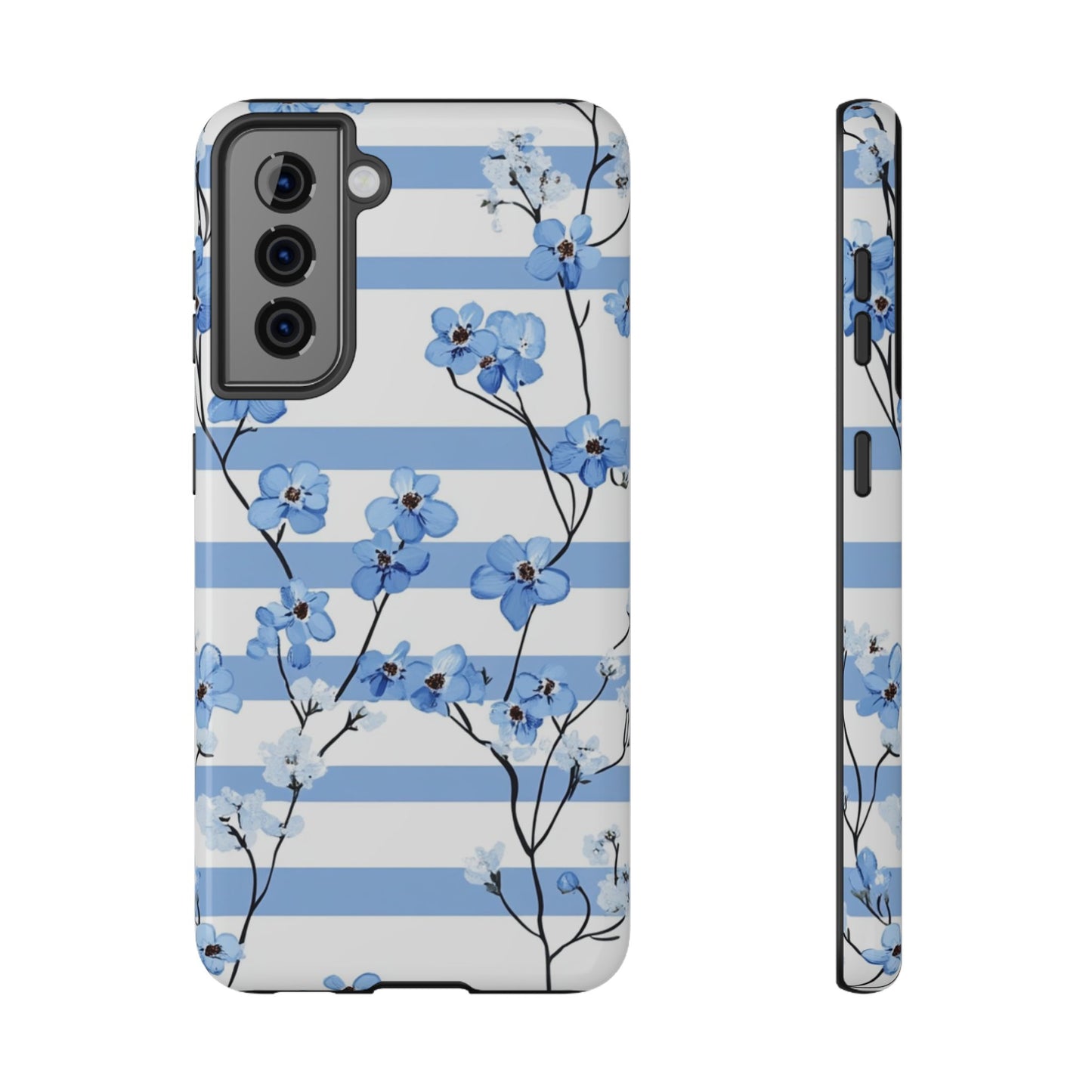 Blue stripe Floral Impact-Resistant Phone Case