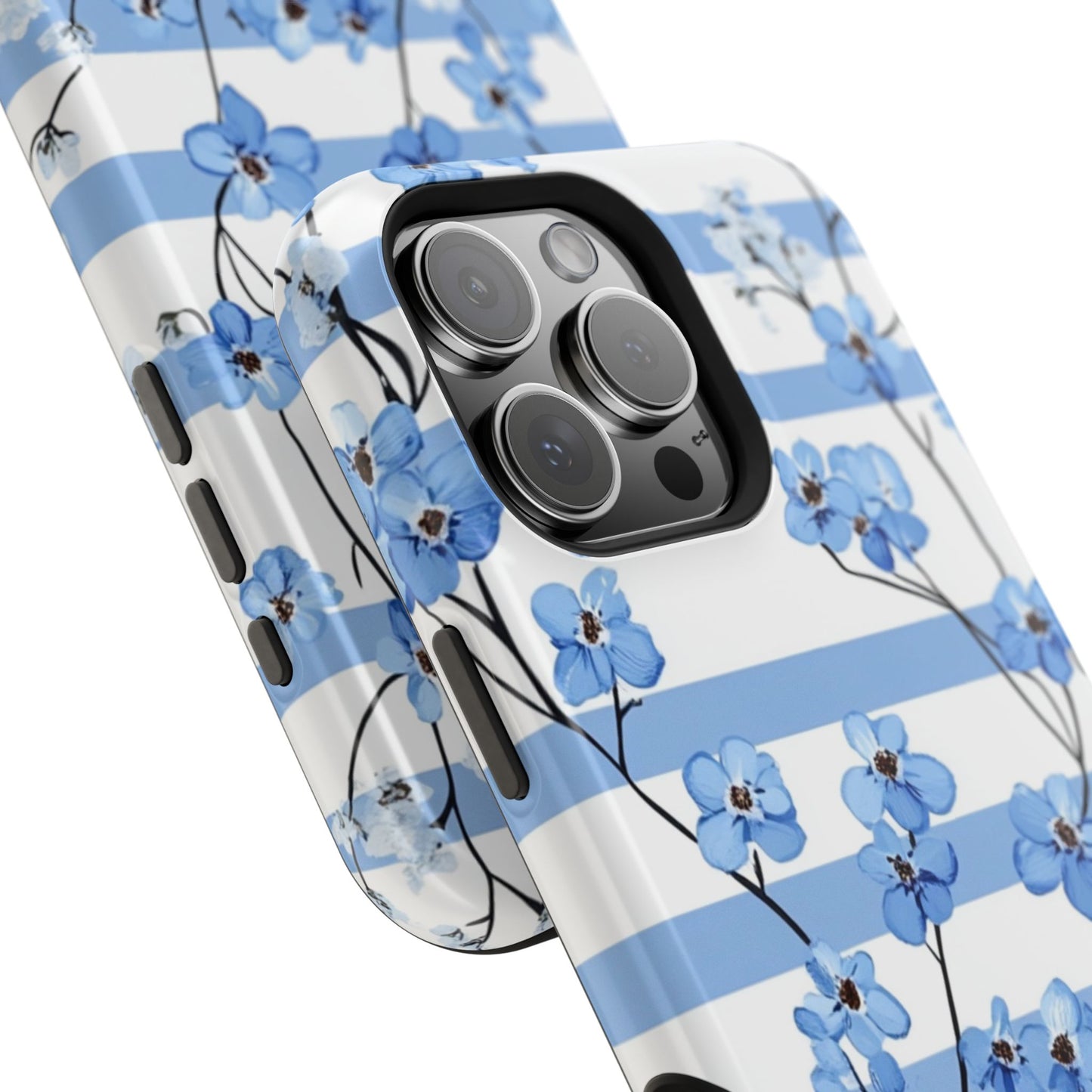 Blue stripe Floral Impact-Resistant Phone Case