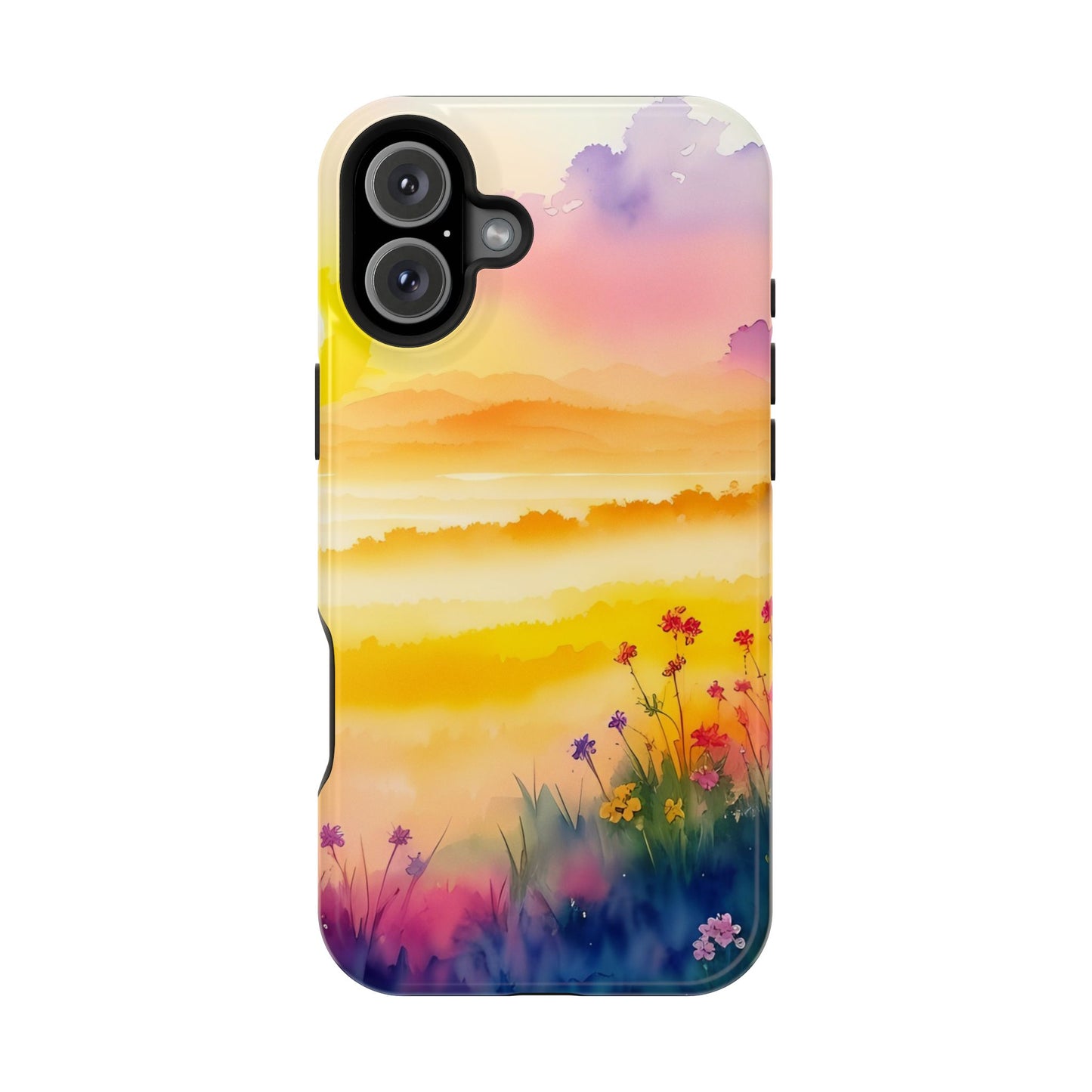 Scenic Landscape IPhone Case - Floral Sunset Design