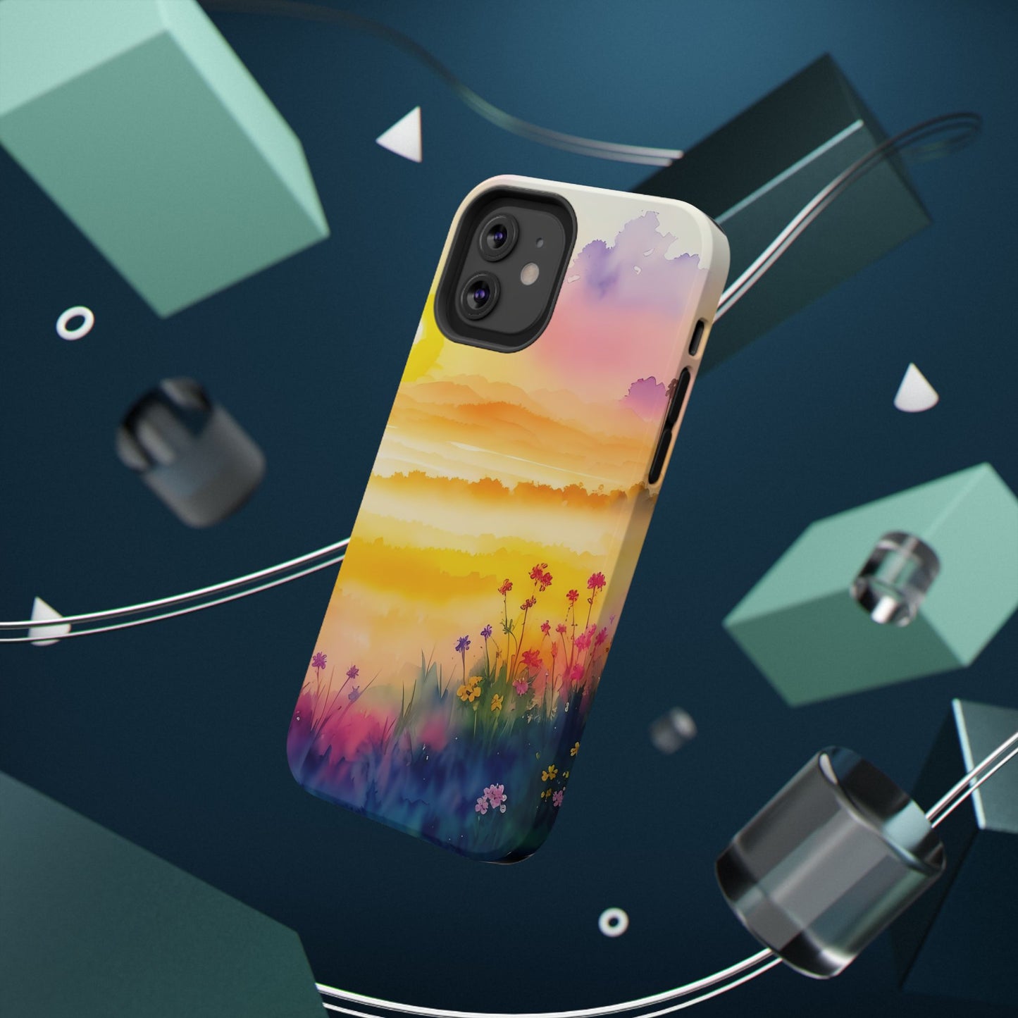 Scenic Landscape IPhone Case - Floral Sunset Design