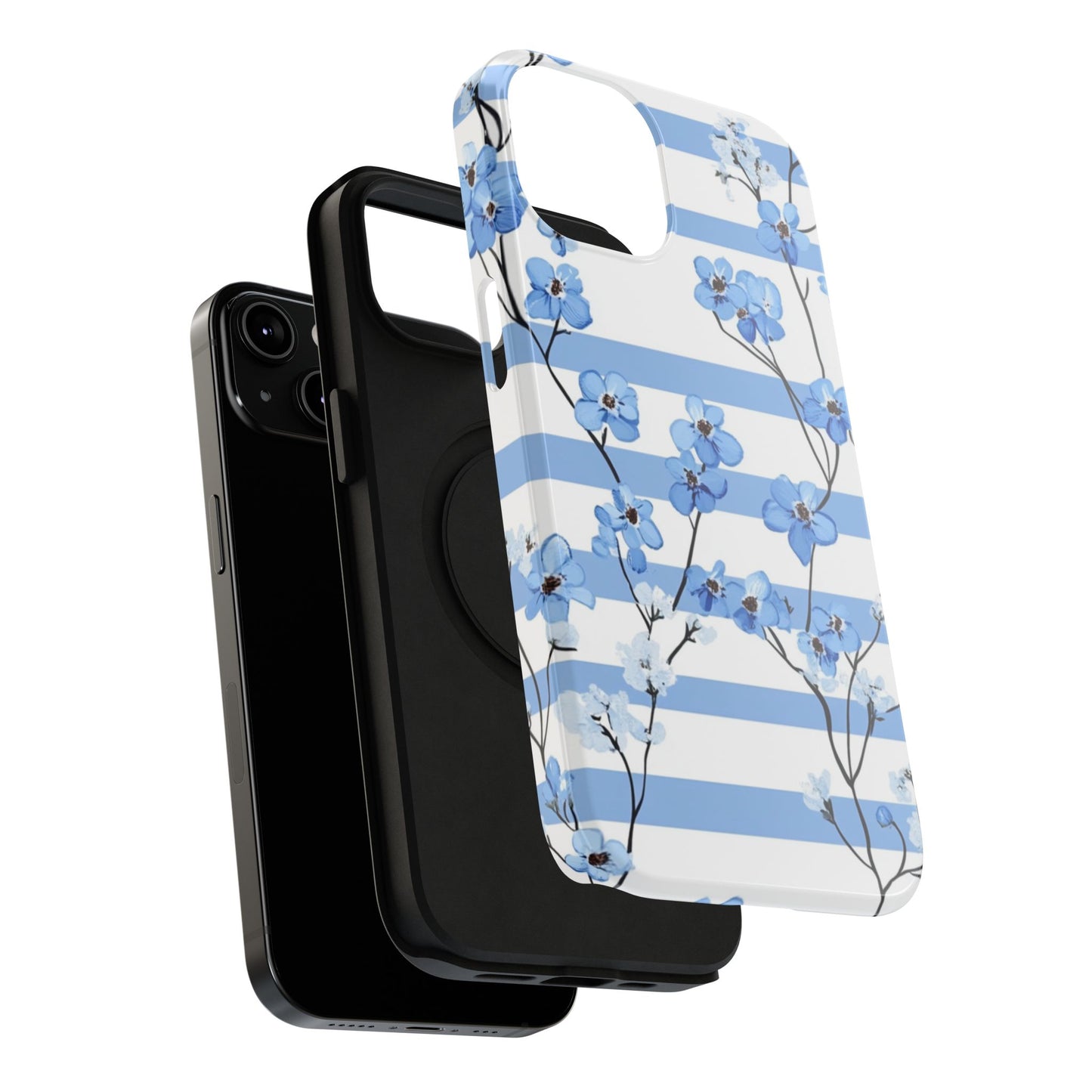 Blue stripe Floral Impact-Resistant Phone Case