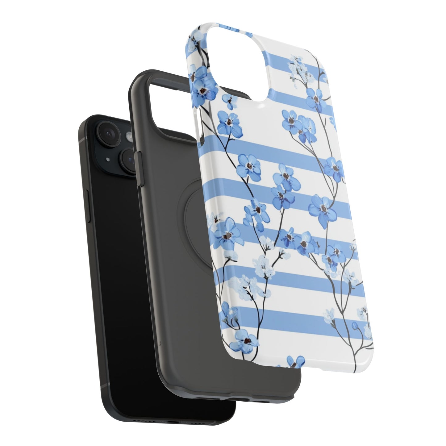 Blue stripe Floral Impact-Resistant Phone Case