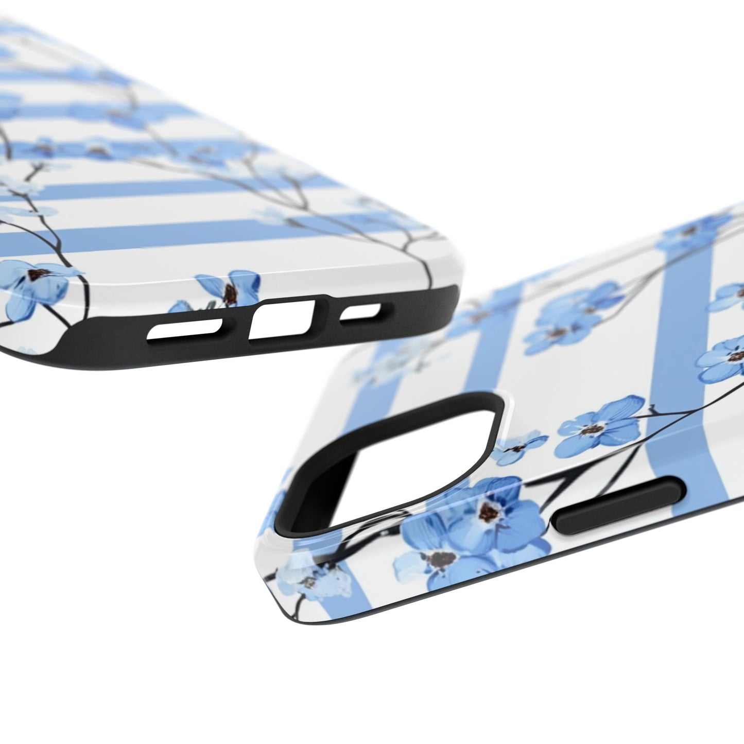 Blue stripe Floral Impact-Resistant Phone Case