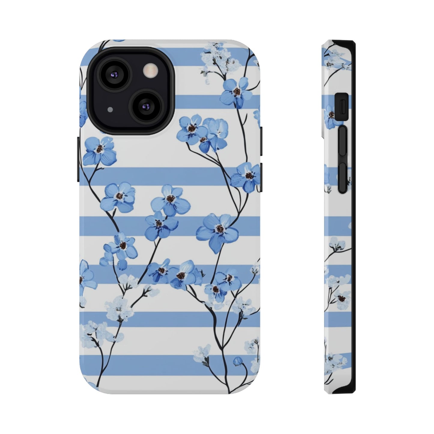 Blue stripe Floral Impact-Resistant Phone Case