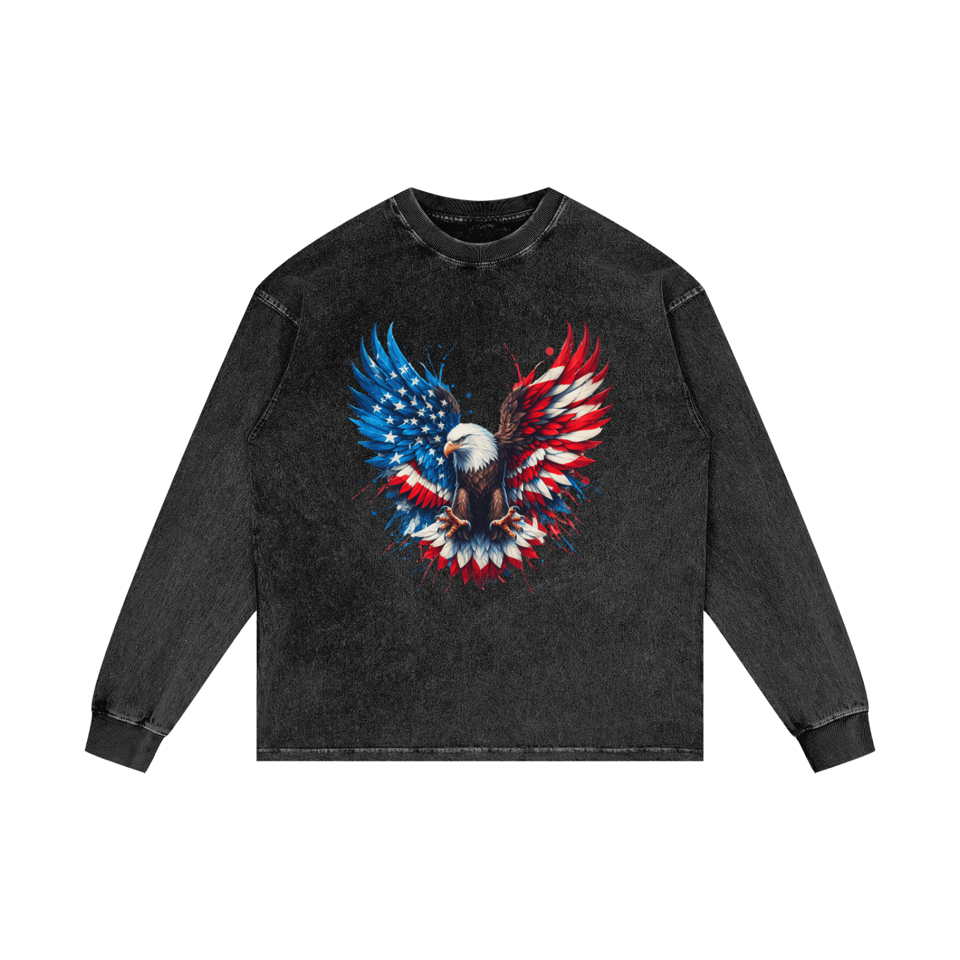 Acid Wash Oversize Long Sleeve T-Shirt - Patriot Eagle - DS Artwork N Design