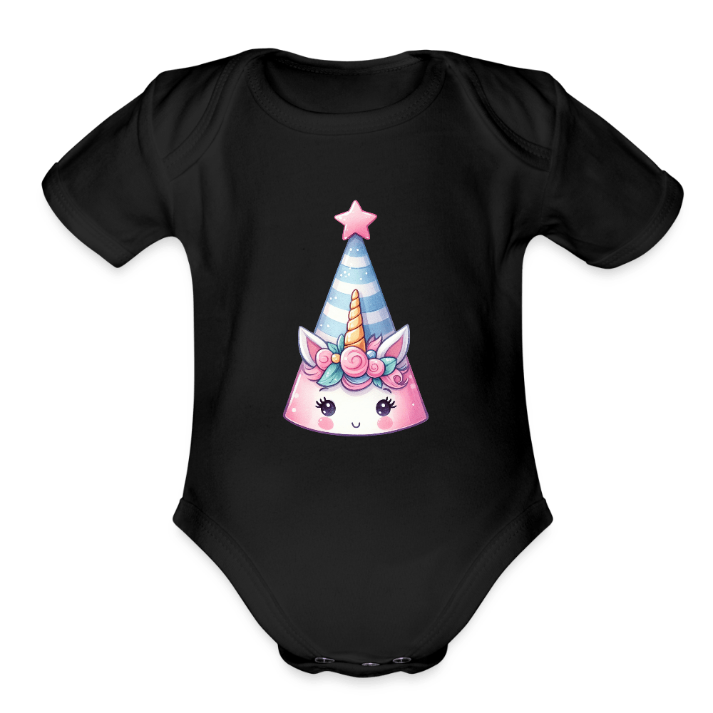 Bday Hat Unicorn - Short Sleeve Baby onesie - DS Artwork N Design